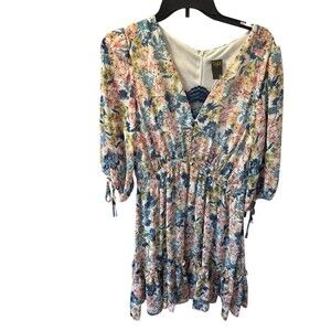 $129 Taylor Women's White Floral Smocked V-Neck A-Line Dress Size 14 W/ lace